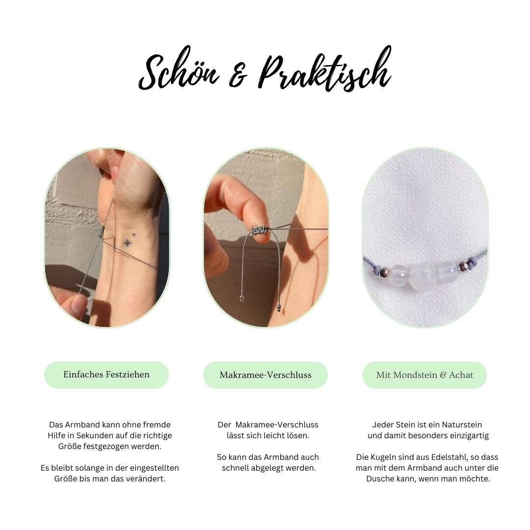 Glücksbringer Armband "mom-to-be" für Schwangerschaft und Geburt mit Mondstein und Achat (VPE 10 Stk.)