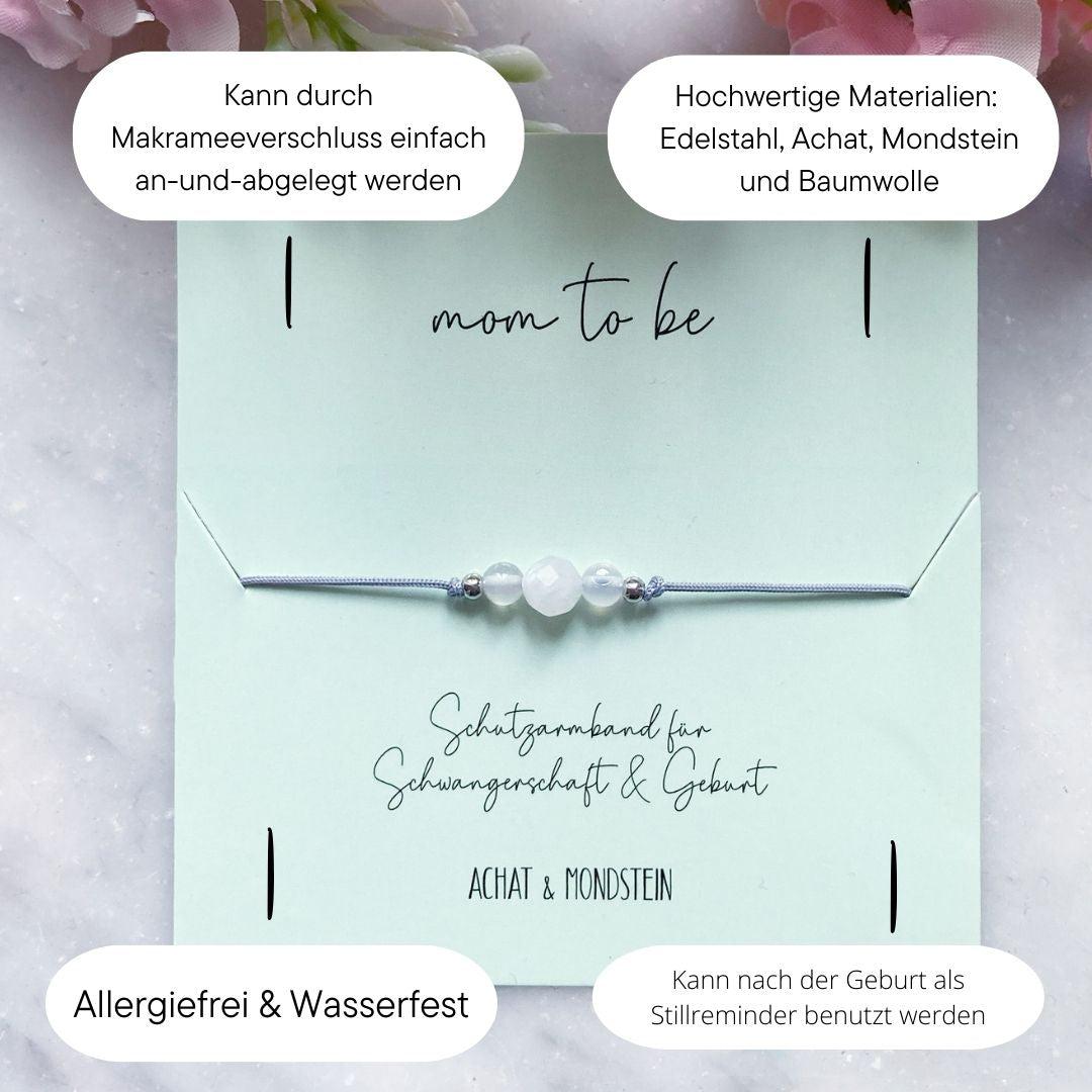 Glücksbringer Armband "mom-to-be" für Schwangerschaft und Geburt mit Mondstein und Achat (VPE 10 Stk.)