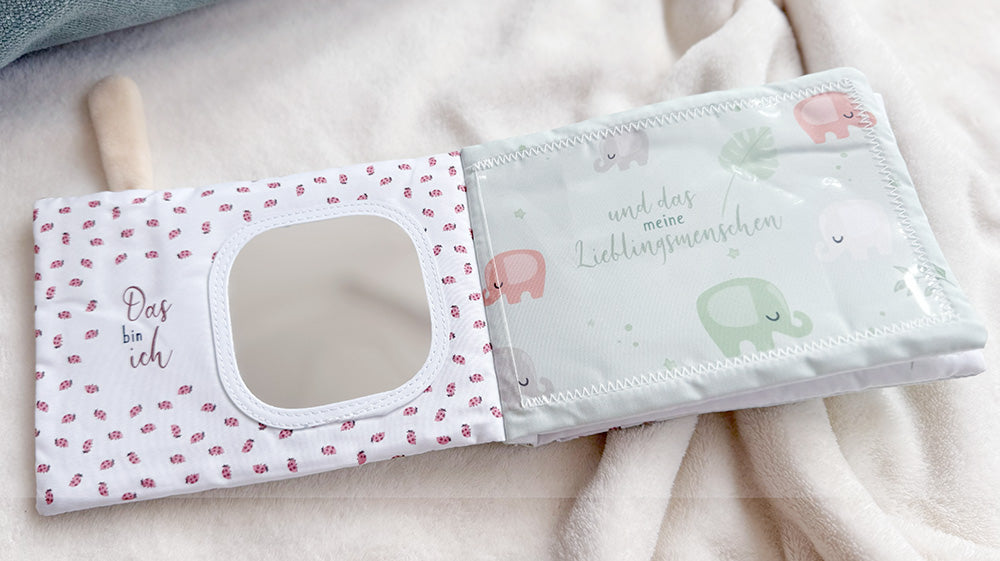 Stoff-Fotoalbum "Wer gehört zu mir" für Babys & Kleinkinder – Mein erstes Fotobuch mit Platz für 5 austauschbare Fotos