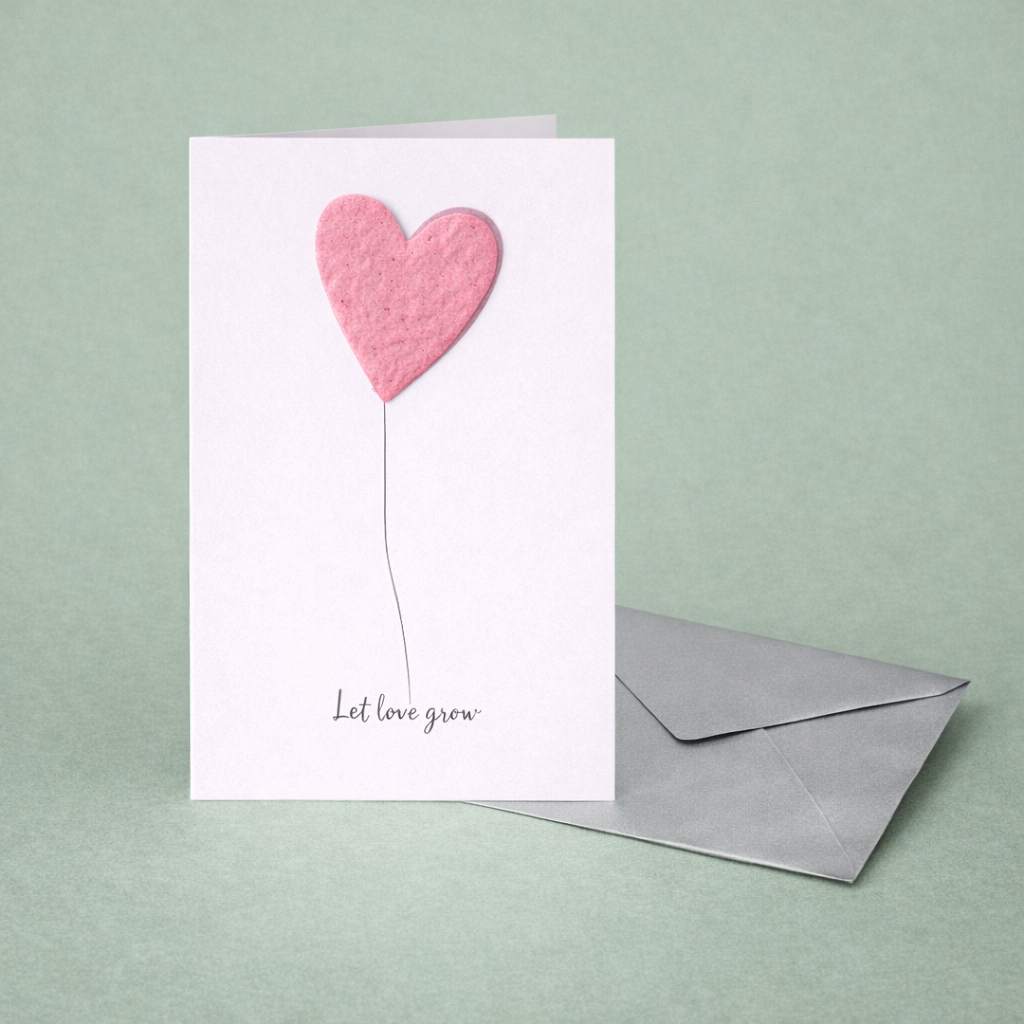 Gruß-Klappkarte „Let Love Grow“ – Blumensamenpapier-Herz (VPE= 12 Stk.)