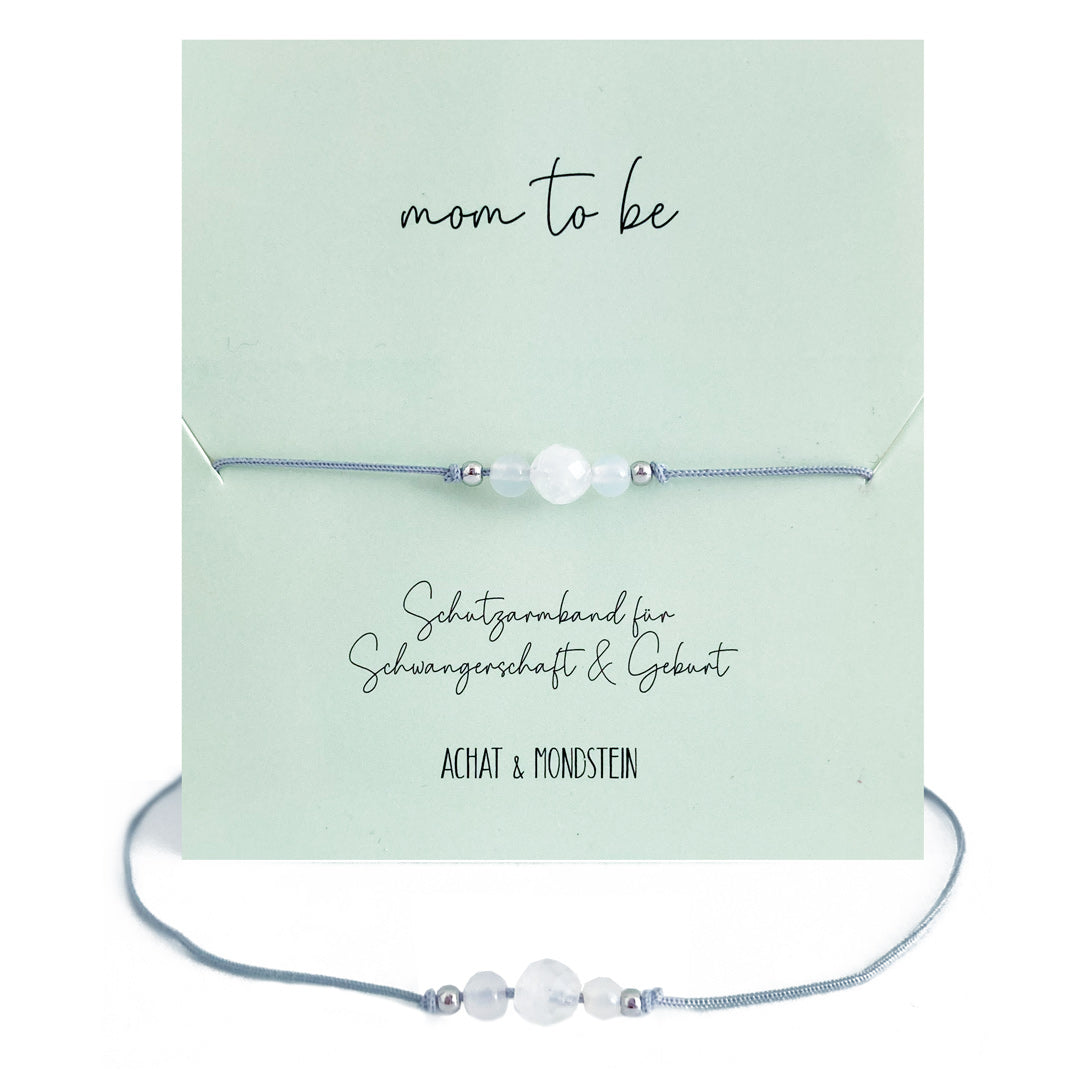 Glücksbringer Armband "mom-to-be" für Schwangerschaft und Geburt mit Mondstein und Achat (VPE 10 Stk.)